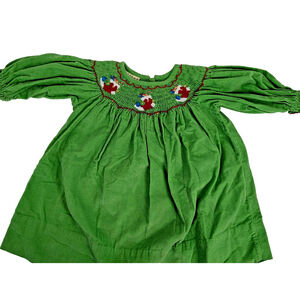 Le' Za Me 18 Months Smocked Green Corduroy Cross Stitch Christmas Stocking Dress